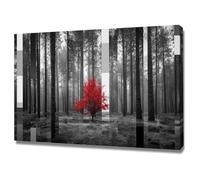 XENIOU Quadro Su Tela Natura Alberi a foglia rossa in una foresta astratta stampe su tela, La Casa Camera da Letto Soggiorno Bagno Cucina Ufficio.(rosso)-70x100cm Incorniciato