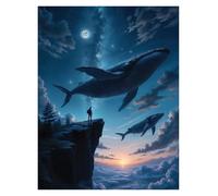 XENITE Casa Poster Decorativo Poster di Balene Sognanti, Stampe, Notte Magica E Serena, Surreale, Circondato da Stelle, Dipinti su Tela, Quadri Artistici, Decorazioni per La Casa(M,20x30cm)