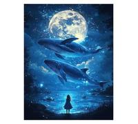 XENITE Casa Poster Decorativo Poster di Balene Sognanti, Stampe, Notte Magica E Serena, Surreale, Circondato da Stelle, Dipinti su Tela, Quadri Artistici, Decorazioni per La Casa(Un,50x70cm)