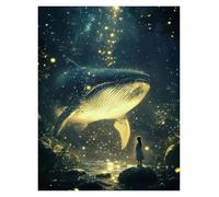 XENITE Casa Poster Decorativo Poster di Balene Sognanti, Stampe, Notte Magica E Serena, Surreale, Circondato da Stelle, Dipinti su Tela, Quadri Artistici, Decorazioni per La Casa(N,30x40cm)