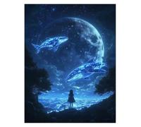XENITE Casa Poster Decorativo Poster di Balene Sognanti, Stampe, Notte Magica E Serena, Surreale, Circondato da Stelle, Dipinti su Tela, Quadri Artistici, Decorazioni per La Casa(P,40x60cm)