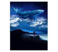 XENITE Casa Poster Decorativo Poster di Balene Sognanti, Stampe, Notte Magica E Serena, Surreale, Circondato da Stelle, Dipinti su Tela, Quadri Artistici, Decorazioni per La Casa(B,40x60cm)