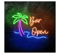 XENITE Luci al Neon Da Parete Insegna Al Neon Con Scritta Bar Open Coconut Tree, Adatta Per Decorazioni Da Parete Estive, Negozi, Spiagge, Dimmerabile, 39cmx56cm(B)