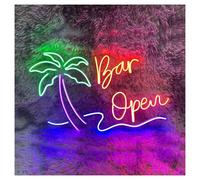 XENITE Luci al Neon Da Parete Insegna Al Neon Con Scritta Bar Open Coconut Tree, Adatta Per Decorazioni Da Parete Estive, Negozi, Spiagge, Dimmerabile, 39cmx56cm(UN)
