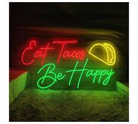 XENITE Luci al Neon Da Parete Insegna Al Neon Eat Tacos Be Happy, Luce A Per Ristorante, Decorazione Da Parete Per Cucina E Feste A Tema 27cmx50cm(UN)