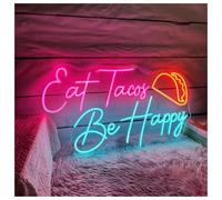 XENITE Luci al Neon Da Parete Insegna Al Neon Eat Tacos Be Happy, Luce A Per Ristorante, Decorazione Da Parete Per Cucina E Feste A Tema 27cmx50cm(B)
