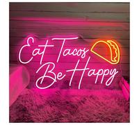 XENITE Luci al Neon Da Parete Insegna Al Neon Eat Tacos Be Happy, Luce A Per Ristorante, Decorazione Da Parete Per Cucina E Feste A Tema 27cmx50cm(C)