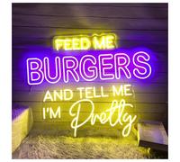 XENITE Luci al Neon Da Parete Insegna Al Neon Feed Me Burger And Tell I'm Pretty Con Luce A Per Hamburger, Decorazione Da Parete Per La Casa 45cmx55cm(E)