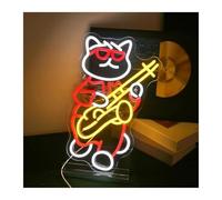XENITE Luci al Neon Da Parete Insegna Al Neon Jazz Cat Luce Al Neon Dimmerabile Alimentata Tramite USB Per La Decorazione Della Parete Del Partito Dell'aula Della Banda Musicale 26cm×42cm