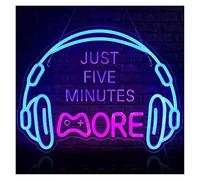XENITE Luci al Neon Da Parete Insegna Al Neon Just Five Minutes More Con Cuffie Da Gioco A LED Per Sala Giochi, Sala ESport, Camera Da Letto, Decorazione Da Parete, 39cmx30cm