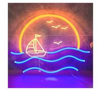 XENITE Luci al Neon Da Parete Insegna Al Neon Tramonto Sul Mare Luce LED A Forma Di Barca A Vela Dimmerabile Per Bar Club Camera Da Letto Hotel Ufficio Feste Decorazione 39.2cmx30cm