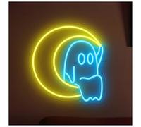 XENITE Luci al Neon Da Parete Moon Ghost Neon USB Powered Per La Festa, Camera Da Letto, Bar, Club, Decorazione, Luce Da Parete Dimmerabile Lampada Da Segno Artistico 34cm×32cm
