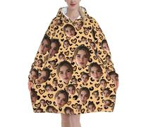 Xenorith Coperta con Maniche Donna Personalizzata Cuore Grafico Felpa Coperta indossabile Pile Personalizzato Design Foto del Viso Felpe Oversize Flanella Plaid con Maniche per Uomo Idea Regalo Donne