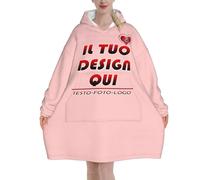 Xenorith Coperta indossabile Donna Personalizzata Felpa Oversize Il Tuo con Foto Testo Personalizzate Coperta con Maniche Vestaglia Pile Morbido Plaid con Maniche con Tasche Regali Personalizzati