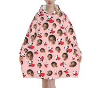 Xenorith Felpa Coperta indossabile Personalizzata Panda Grafico Plaid Pile con Maniche Donna Personalizzato con Foto del Viso Felpe Oversize Flanella Coperta con Maniche per Uomo Idea Regalo Donne