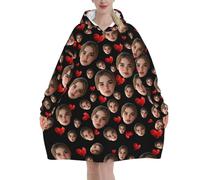 Xenorith Felpa Coperta indossabile Personalizzato Cuore Grafico Plaid Pile con Maniche Donna Personalizzata con Foto del Viso Felpe Oversize Flanella Coperta con Maniche per Uomo Idea Regalo Donne