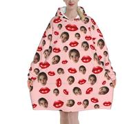 Xenorith Felpa Oversize Foto del Viso Personalizzate Coperta con Maniche Donna Personalizzata Coperta indossabile Vestaglia Pile Morbido Plaid con Maniche con Tasche Regali Personalizzati