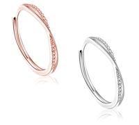 XENQITO 2Pcs Anelli Donna in Regolabili Zirconia Classici, Anello di Promessa, Fedi Nuziali, Design Minimalista, Matrimonio Anelli Promessa Regalo di Anniversario Perfetti per Fidanzamento e Promessa