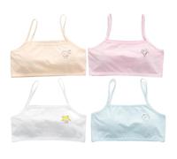 XENQITO 4 Pcs Reggiseno Top Bimba Bambina Brassiere Reggiseno Basic in Cotone per Ragazza Top Bambina Reggiseno da Allenamento Basic Intimo Reggiseno in Cotone per Top Ragazza 7-14 Anni