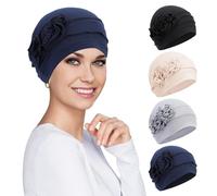 XEPST 4 Pezzi Cappello Donna Turbante Chemio Dormire Berretto Beanie Donne Affette da Alopecia e per Pazienti Oncologici