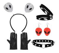 XEPST Alien Costume Accessori Set-Alien Antenna Fascia, orecchini, collana, e guanti per le donne e le ragazze-Perfetto per Alien Feste, Halloween, Carnevale, Cosplay-Dress Up Accessori, Nero