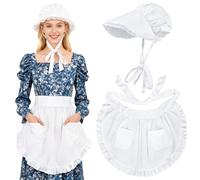 XEPST Colonial Costume Set per le donne - 2 PZ Pilgrim Costume Accessori Set con bianco Mob Cap Bonnet Vita Grembiule Cameriera Costumi per costumi di Halloween delle donne di Carnevale Cosplay