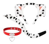 XEPST Costume da Dalmata per Bambini, Set di Orecchie e Coda di Cane con Fascia per Orecchie da Dalmata, Coda di Cane e Girocollo Rosso per Costume da Animale, Cosplay, Halloween, Festa in Maschera