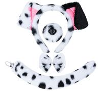 XEPST Dalmata Costume Set, orecchie di cane e coda Set con dalmata orecchie fascia e coda di cane per animale Costume Cosplay di compleanno di Halloween di Carnevale, in bianco e nero