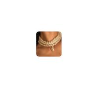 Xerling Collana di perle da donna con ciondolo di perle barocche, multistrato, collana da sposa per feste di fine anno, collana girocollo bohémien (perla di riso)