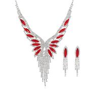 Xerling Set di gioielli da donna con strass verdi di cristallo per spose e spose con nappe e orecchini, set di collane con frange per feste e concorsi, Zinco, Strass