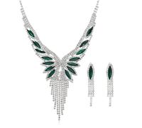 Xerling Set di gioielli da donna con strass verdi di cristallo per spose e spose con nappe e orecchini, set di collane con frange per feste e concorsi, Zinco, Strass