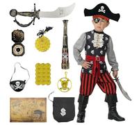 Xerteam Costume da pirata per bambini, accessorio da pirata, costume per bambini, con cappello da pirata, benda per gli occhi, telescopio, mappa, bussola, Halloween, carnevale, Giornata mondiale del