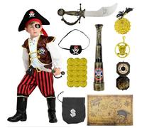 Xerteam Set di 5 costumi da pirata per bambini, 22 accessori da pirata, decorazione per il compleanno dei bambini, costume da Halloween per bambini 4-7