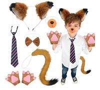 Xerteam Set di 6 costumi da volpe, con orecchie di volpe finte, fascia per coda e naso, papillon e guanti a zampa, per bambini e adulti, accessorio per costume da volpe, accessorio per Halloween