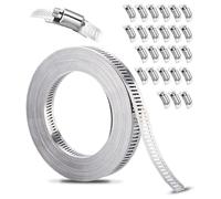 Xespis Fascette Metalliche Stringitubo, 10m Cinghia Metallica Forata + 25 Pezzi Fissaggio, Fascette Stringitubo Acciaio Inox 304, per Tubi di Gas Domestici, Tubi Dell'acqua, Tubi Automobilistici