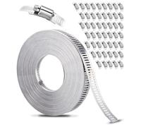 Xespis Fascette Metalliche Stringitubo, 20m Cinghia Metallica Forata + 50 Pezzi Fissaggio, Fascette Stringitubo Acciaio Inox 304, per Tubi di Gas Domestici, Tubi Dell'acqua, Tubi Automobilistici