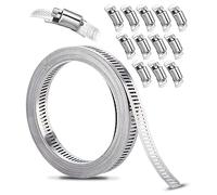 Xespis Fascette Metalliche Stringitubo, 3.5m Cinghia Metallica Forata + 12 Pezzi Fissaggio, Fascette Stringitubo Acciaio Inox 304, per Tubi di Gas Domestici, Tubi Dell'acqua, Tubi Automobilistici