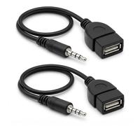 Xevtrak Adattatore Jack USB, Adattatore USB Jack, Connettore Jack Maschio 3.5 mm, Cavo Adattatore USB Femmina, Cavo USB a Jack Audio, Presa USB a Jack per Auto Autoradio, 2 Pezzi, Nero