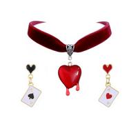 Xeyau Regina di cuori collane orecchini set per le donne vampiro collana e orecchini vintage rosso nero collana regina di cuori accessori cosplay gioielli di Halloween, Metallo, Nessuna pietra