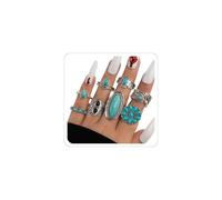 Xeyau Set di anelli occidentali turchesi per donne, abiti da concerto country vintage anelli turchesi gioielli bohémien cowboy cowgirl accessori, Lega di acciaio, Nessuna pietra preziosa