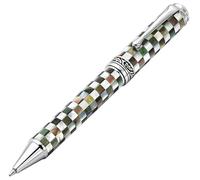 Xezo Penna a sfera Maestro Jubilee Twist Action, punta media. Madreperla a scacchi Oceanic bianca e nera. Cromato. Edizione limitata, solo 223 pezzi realizzati. Non ci sono due penne uguali
