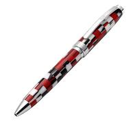 Xezo Penna a sfera Urbanite II, punta media. Vivace scacchi rosso, nero e bianco in acrilico su ottone. Placcata cromo. Artigianale, edizione limitata, numerata.
