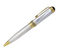 Xezo Penna Maestro Twist, Punta Media. Madreperla Bianca Oceanica con Argento 925 e Placcatura Oro 18 Carati. Artigianale, Ed. Limitata, Serializzato.