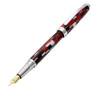 Xezo Penna stilografica Urbanite II, pennino medio. Acrilico a scacchi rosso, nero e bianco sportivo su ottone. Placcato in cromo. Realizzata a mano, edizione limitata, numerata