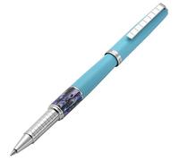 Xezo Speed Master - Penna a sfera a punta fine, colore: azzurro cielo opaco, con conchiglia di mare in abalone Pāua, cromata, corpo in ottone leggero, ogni pezzo unico
