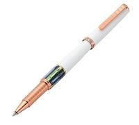 Xezo Speed Master Penna a sfera, punta fine. Colore bianco opaco con conchiglia marina pāua abalone. Placcata oro rosa. Corpo leggero in ottone. Nessuna penna uguale.