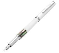 Xezo Speed Master Penna stilografica, pennino extra fine. Colore bianco opaco con madreperla nera tahitiana. Placcata cromo. Corpo leggero in ottone. Unicità di design.