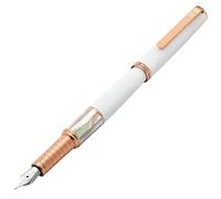 Xezo Speed Master Penna stilografica, pennino fine. Colore bianco opaco con madreperla bianca. Placcata oro rosa. Corpo leggero in ottone. Unicità di design.