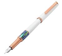 Xezo Speed Master Penna stilografica, pennino medio. Colore bianco opaco con conchiglia marina pāua abalone. Placcata oro rosa. Corpo leggero in ottone. Unicità di design.