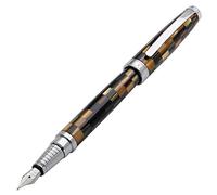 Xezo Urbanite - Penna stilografica, pennino fine, in acrilico, colore: Marrone legnoso, marrone chiaro, argento e nero su ottone, cromata, edizione limitata e serializzata